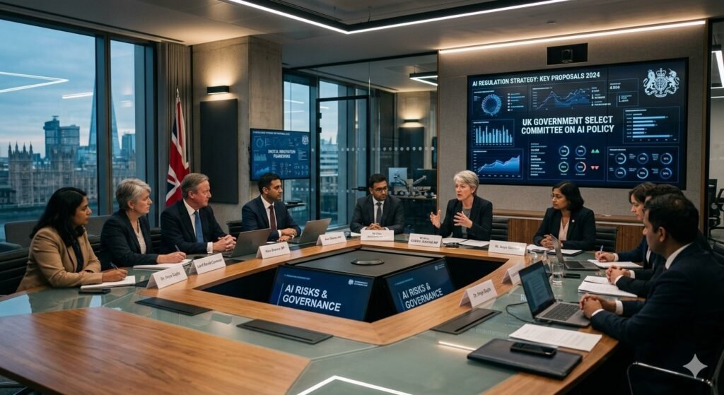 UK government discussing artificial intelligence regulation and policy. 
